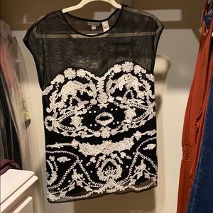 Anthropologie Odille Mesh Embroidered Top